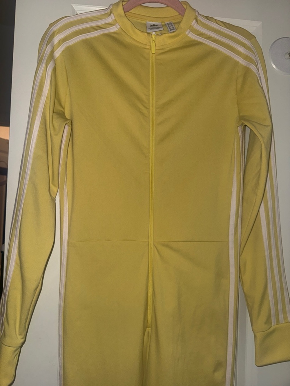 adidas Yellow women One-Piece Zip Jumpsuit with White Stripes - Picture 5 of 7